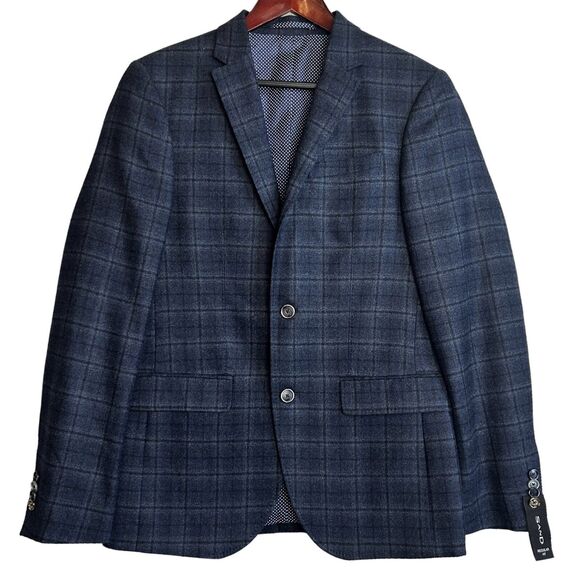 Sand Copenhagen Mens Blazer IT 46R US 36R Blue Plaid Super 110's Reda Sport Coat